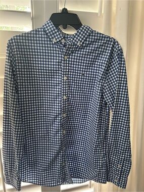 Vineyard Vines Boy’s Blue and White Gingham Performance Button-Down  Shirt